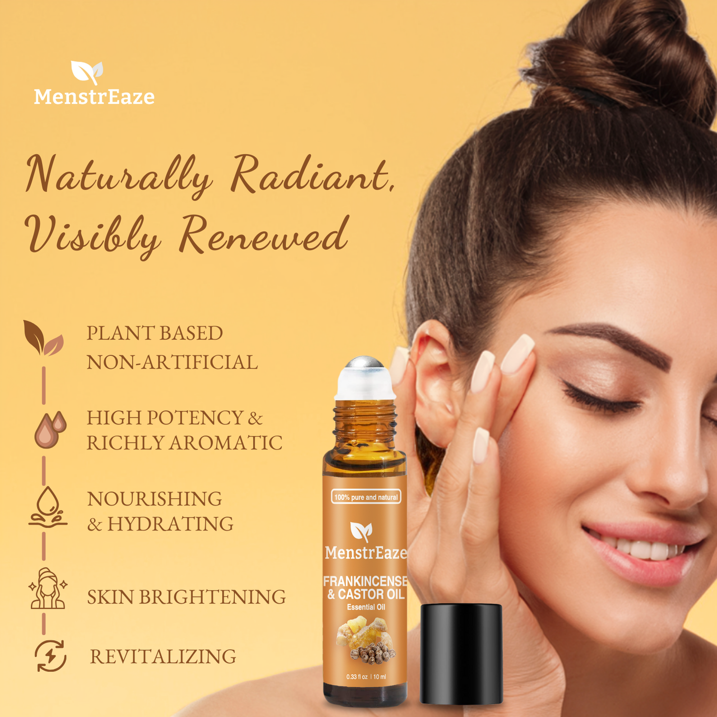 Frankincense & Castor Essential Oil Roll-On for Wrinkles and Dark Circles, 10 ml