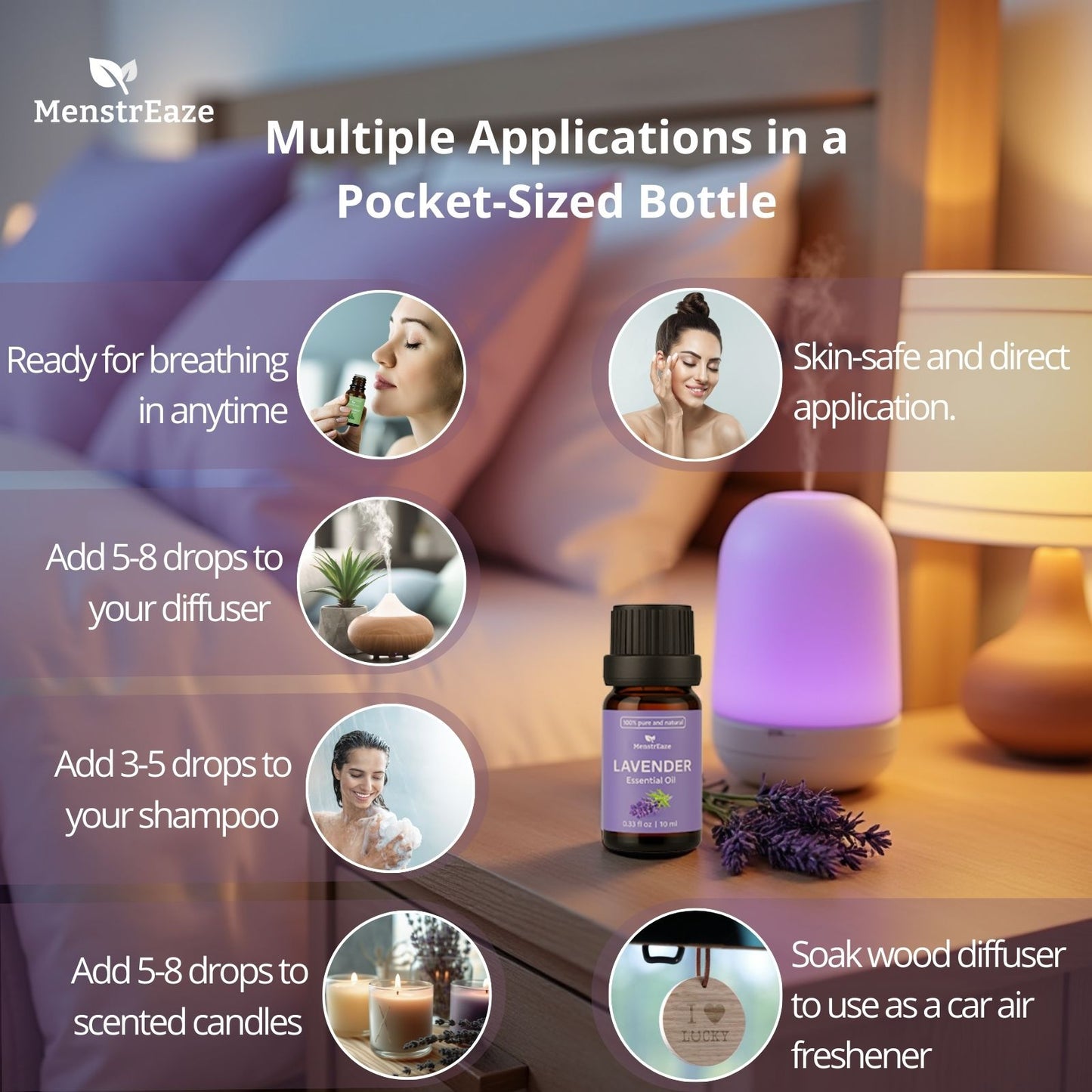 Lavender Essential Oil Dropper Bottle for Home Aromatherapy, Scented Candle and Body Massage, 10ml