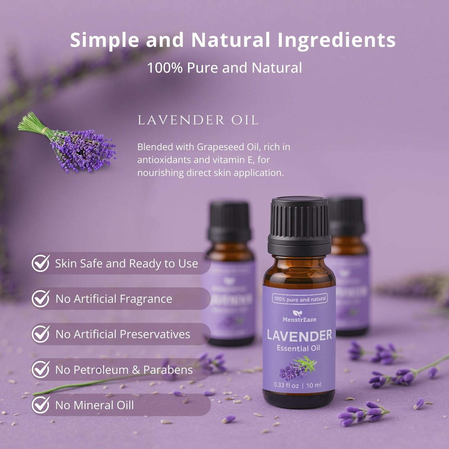 Lavender Essential Oil Dropper Bottle for Home Aromatherapy, Scented Candle and Body Massage, 10ml