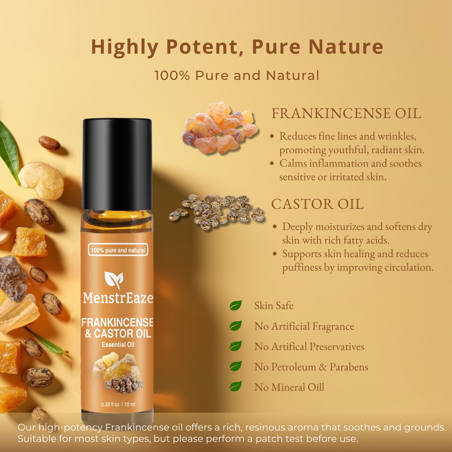 Frankincense & Castor Essential Oil Roll-On for Wrinkles and Dark Circles, 10 ml