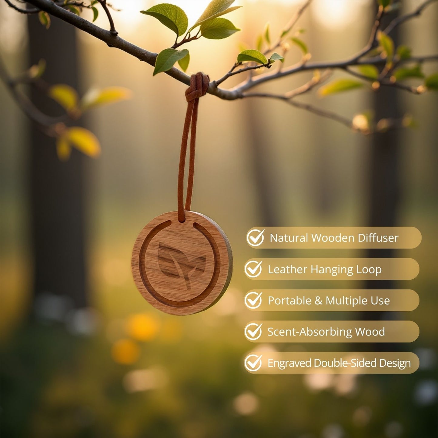 Natural Wood Essential Oil Diffuser for Car, Home, Office & Closet, Round Passive Scent Diffuser, No Heat or Water Needed