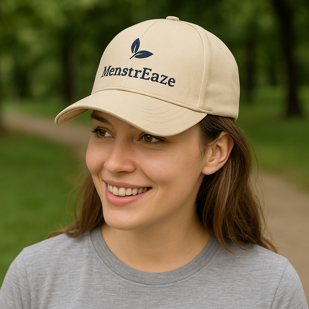 MenstrEaze Baseball Cap, 100% Cotton, One Size, Lavender, Red & Beige Color