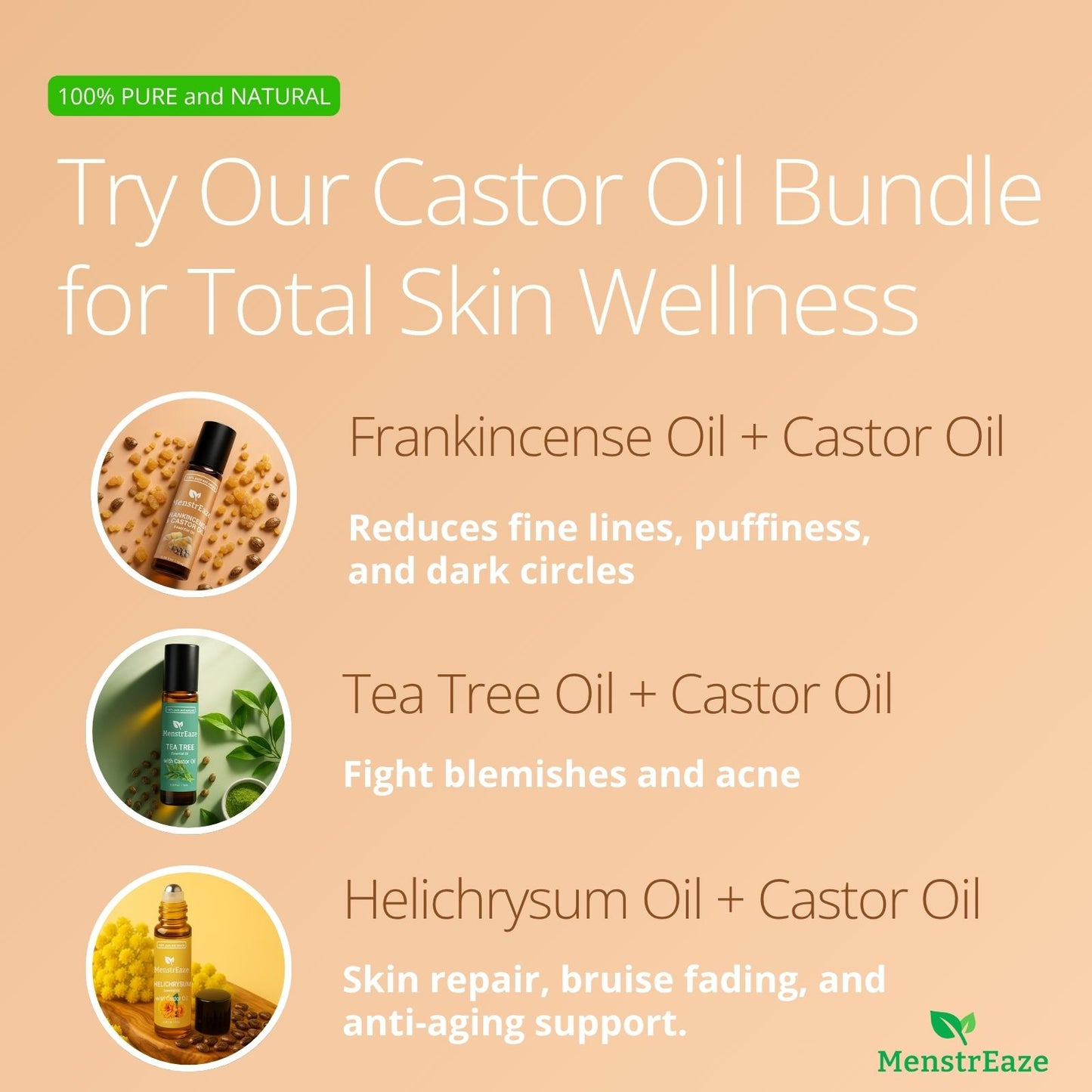 Castor Glow Gift Set - 100% Pure Botanical Roll-On for Radiant Skin, 3x10ml