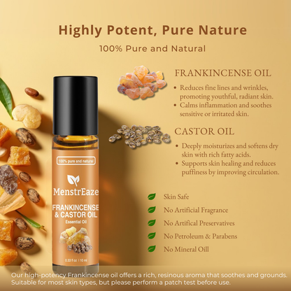 Frankincense & Castor Essential Oil Roll-On for Wrinkles and Dark Circles, 10 ml