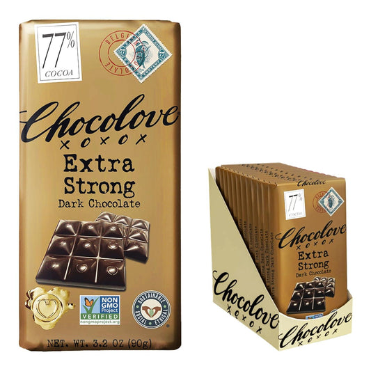 Chocolove Extra Strong Dark Chocolate Bar (77% Cocoa), 12x3.2Oz