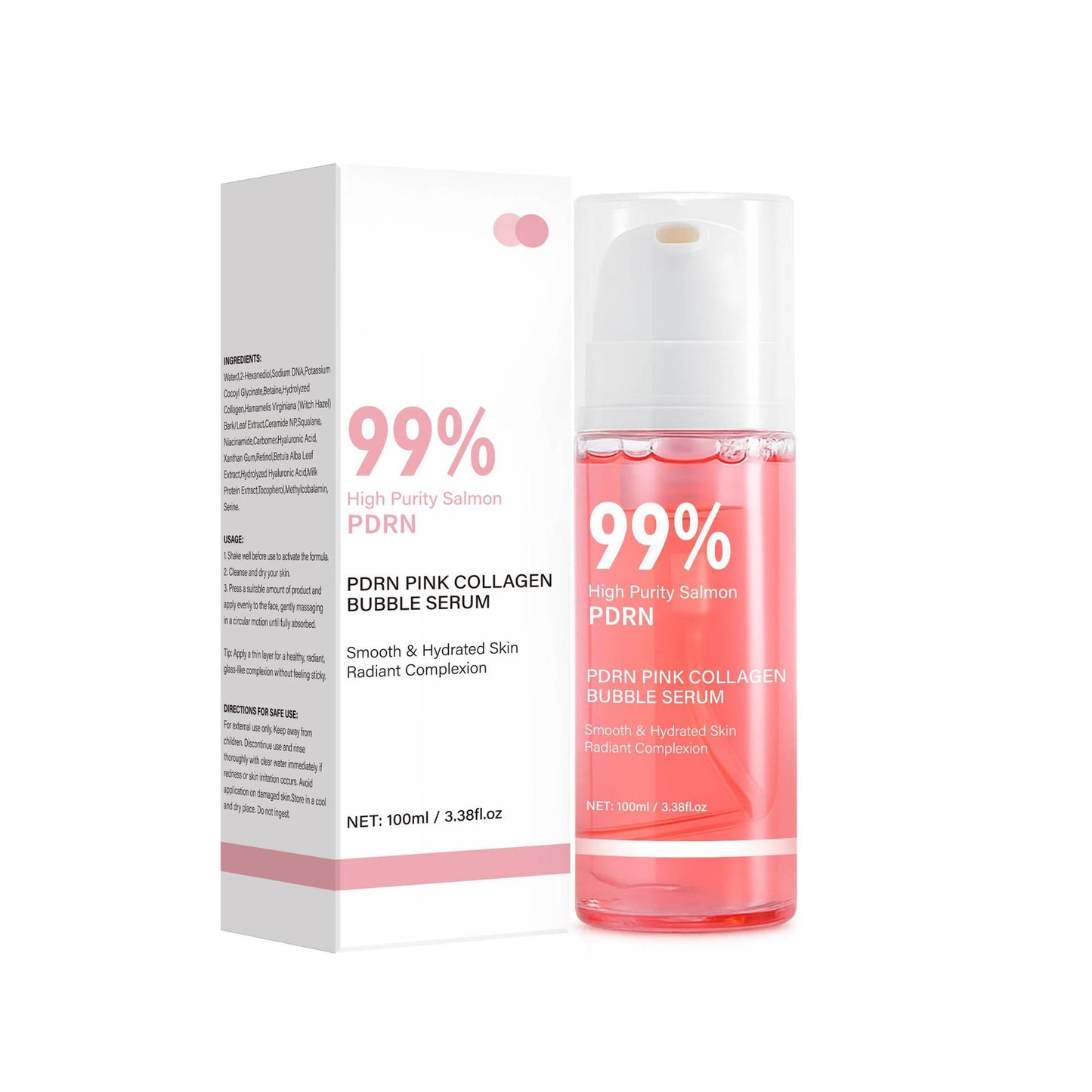 PDRN Pink Collagen Bubble Serum with 99% Salmon DNA, Retinol, Niacinamide & Ceramides, 3.38 fl oz